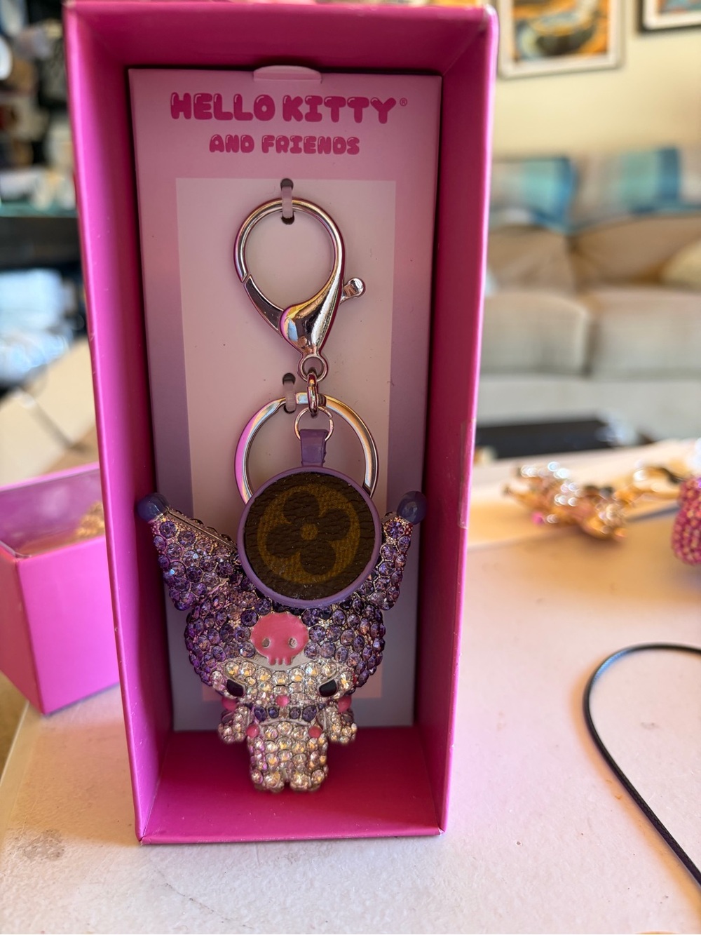 Hello Kitty Keychain with upcycled Louis Vuitton charm